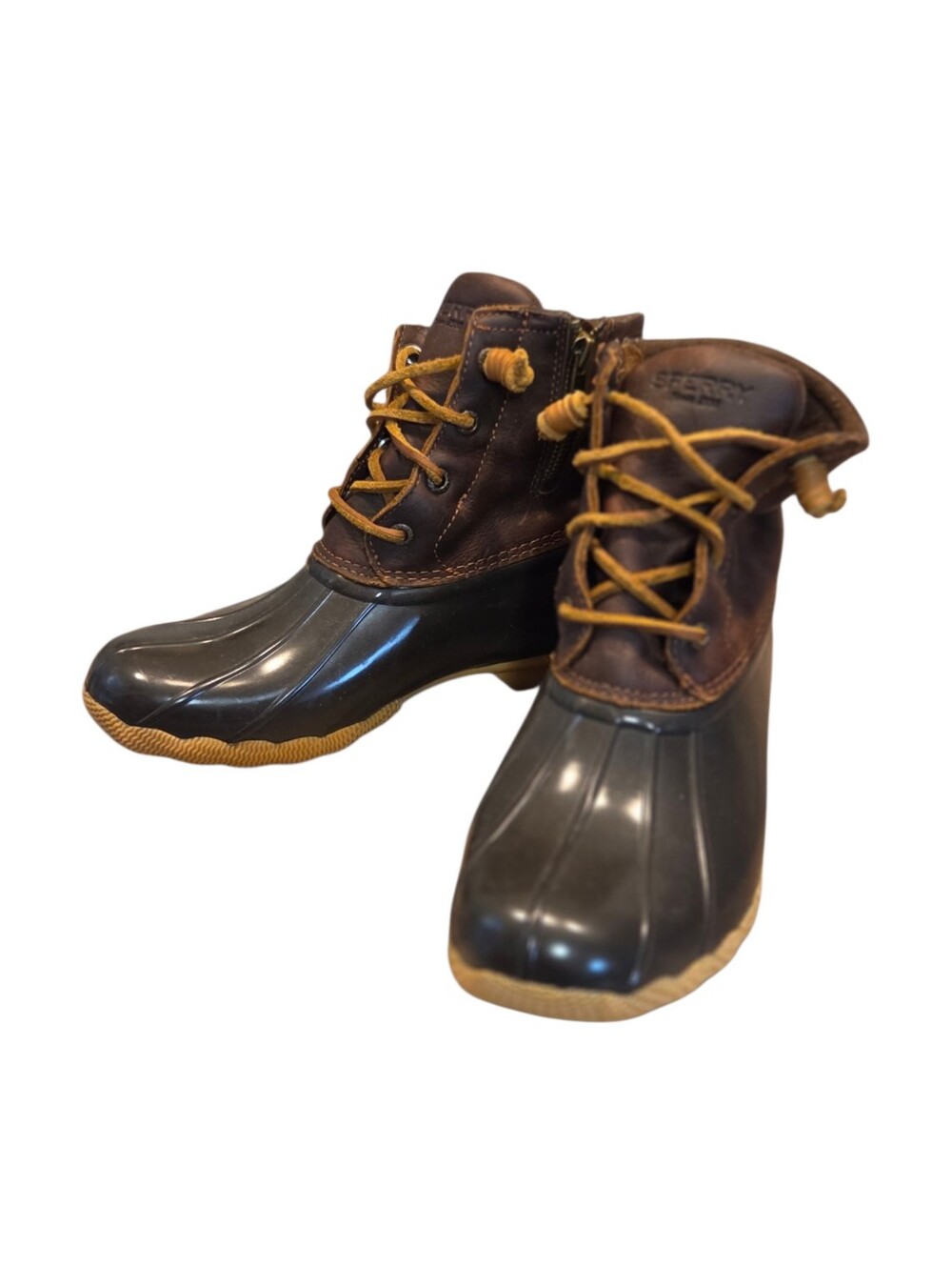 Sperry Saltwater 7 Brown Leather Waterproof Duck Boots Fleece Lined STS91176